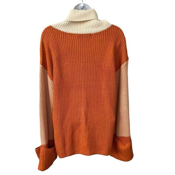 Simplee Women’s Pullover Sweater L Turtleneck Acrylic Knit Color Block Slouchy - Picture 7 of 12